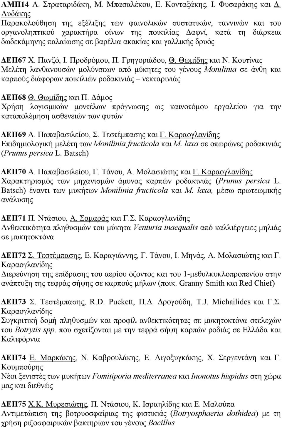 γαλλικής δρυός ΔΕΠ67 Χ. Πανζό, Ι. Προδρόμου, Π. Γρηγοριάδου, Θ. Θωμίδης και Ν.