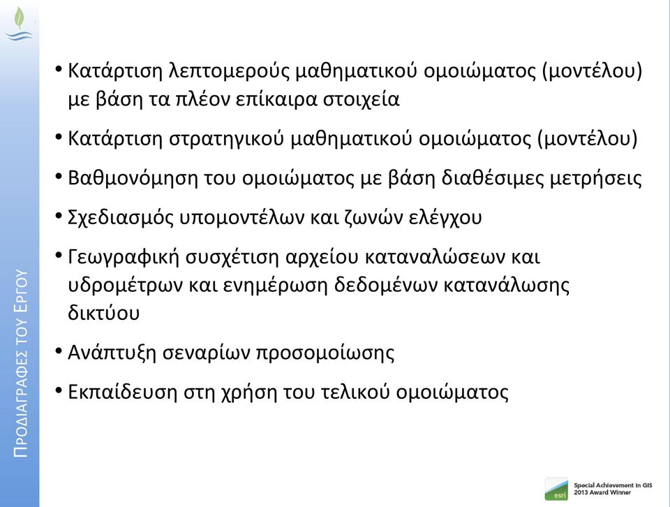 μετρήσεις Σχεδιασμός υπομοντέλων και ζωνών ελέγχου Γεωγραφική συσχέτιση αρχείου καταναλώσεων και υδρομέτρων