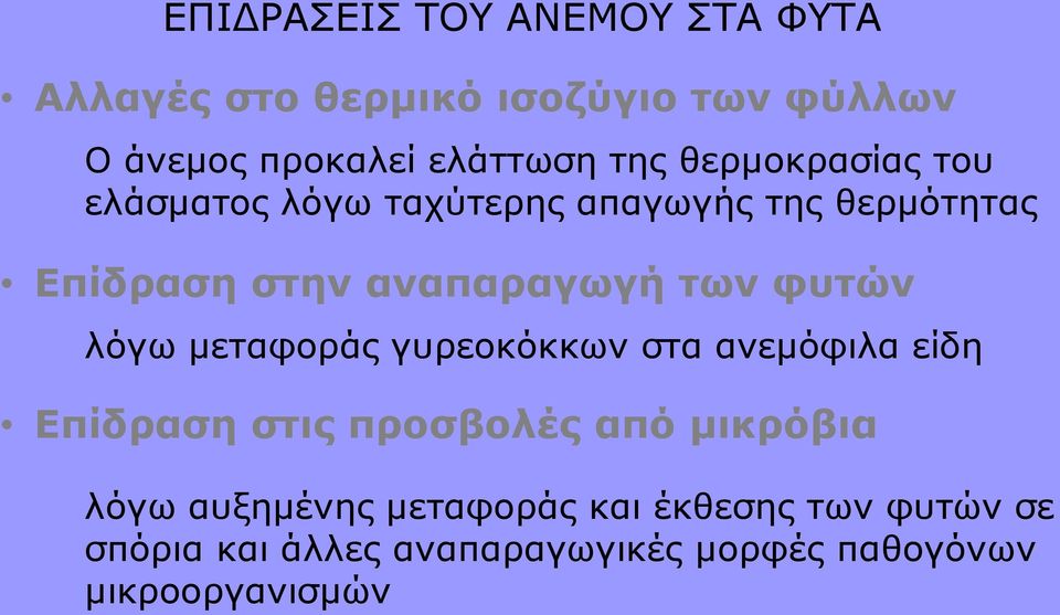 φυτών λόγω μεταφοράς γυρεοκόκκων στα ανεμόφιλα είδη Επίδραση στις προσβολές από μικρόβια λόγω