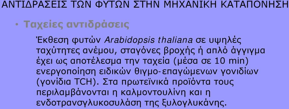 ταχεία (μέσα σε 10 min) ενεργοποίηση ειδικών θιγμο-επαγώμενων γονιδίων (γονίδια TCH).