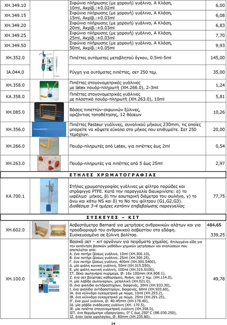 0 Πιπέττες αυτόµατες µεταβλητού όγκου, 0.5ml-5ml 145,00 ΙΑ.044.0 Ρύγχη για αυτόµατες πιπέττες, σετ 250 τεµ. 35,00 ΧΗ.358.0 ΚΑ.358.0 ΧΗ.085.0 ΧΗ.356.