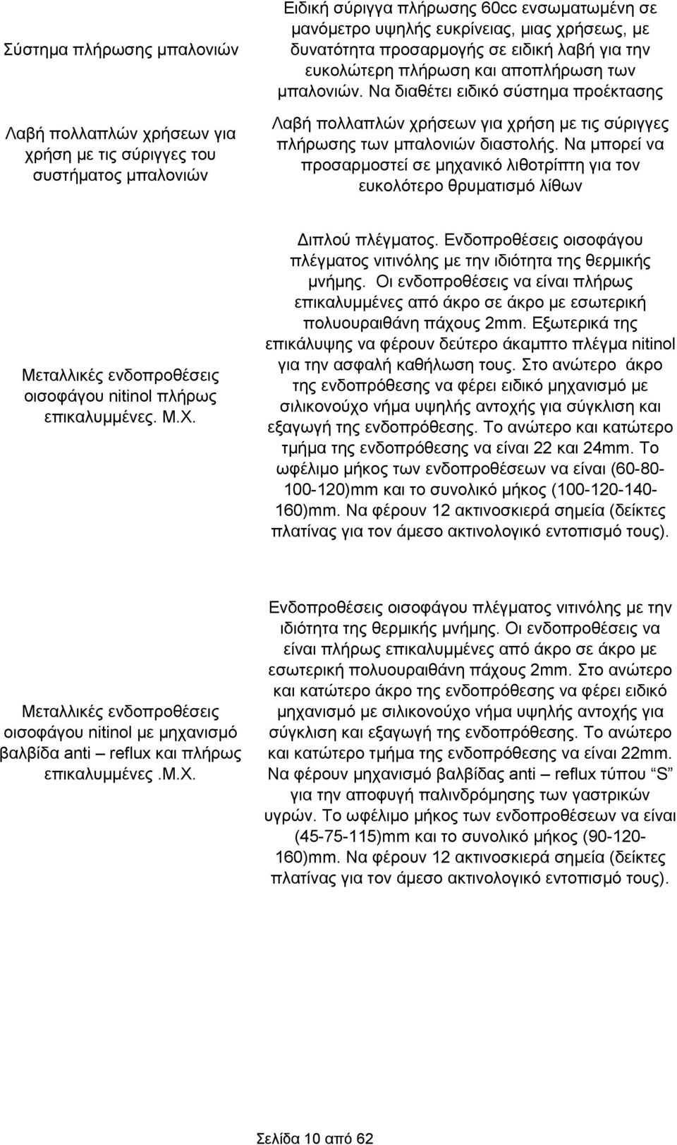 Να διαθέτει ειδικό σύστημα προέκτασης Λαβή πολλαπλών χρήσεων για χρήση με τις σύριγγες πλήρωσης των μπαλονιών διαστολής.