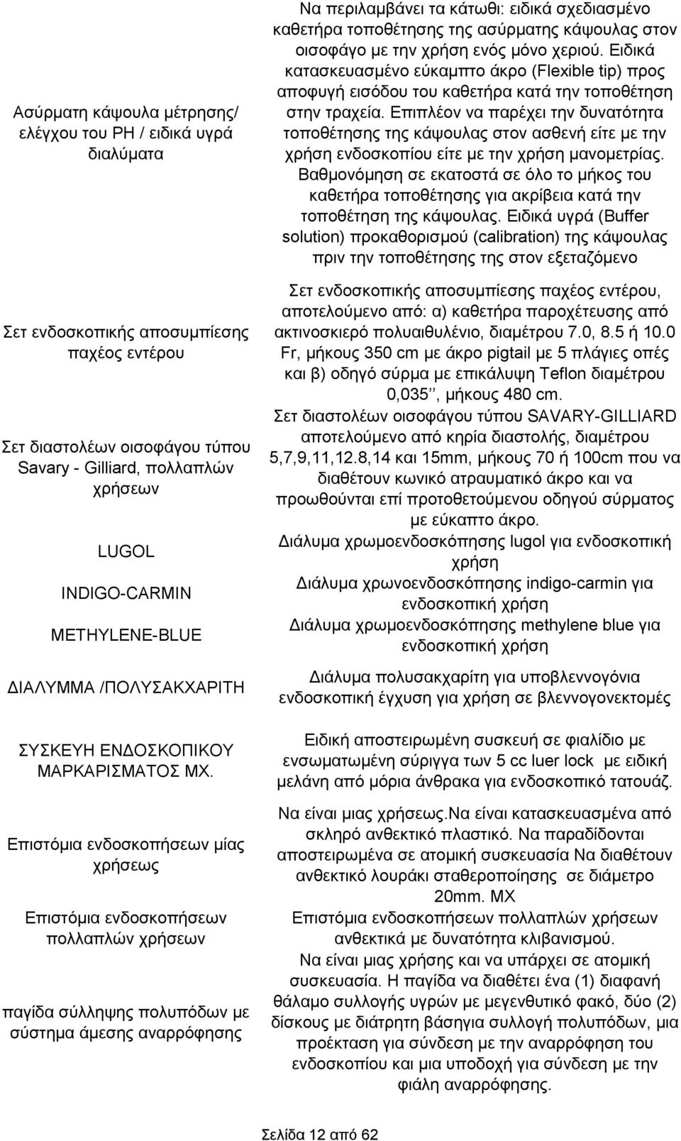 Επιστόμια ενδοσκοπήσεων μίας χρήσεως Επιστόμια ενδοσκοπήσεων πολλαπλών χρήσεων παγίδα σύλληψης πολυπόδων με σύστημα άμεσης αναρρόφησης Να περιλαμβάνει τα κάτωθι: ειδικά σχεδιασμένο καθετήρα