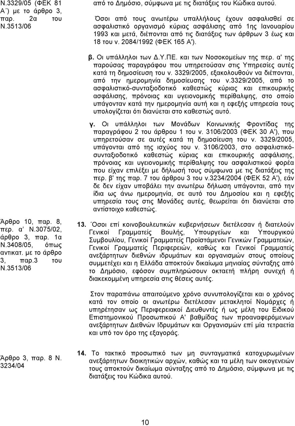 2084/1992 (ΦΕΚ 165 Α'). β. Οι υπάλληλοι των Δ.Υ.ΠΕ. και των Νοσοκομείων της περ. α' της παρούσας παραγράφου που υπηρετούσαν στις Υπηρεσίες αυτές κατά τη δημοσίευση του ν.