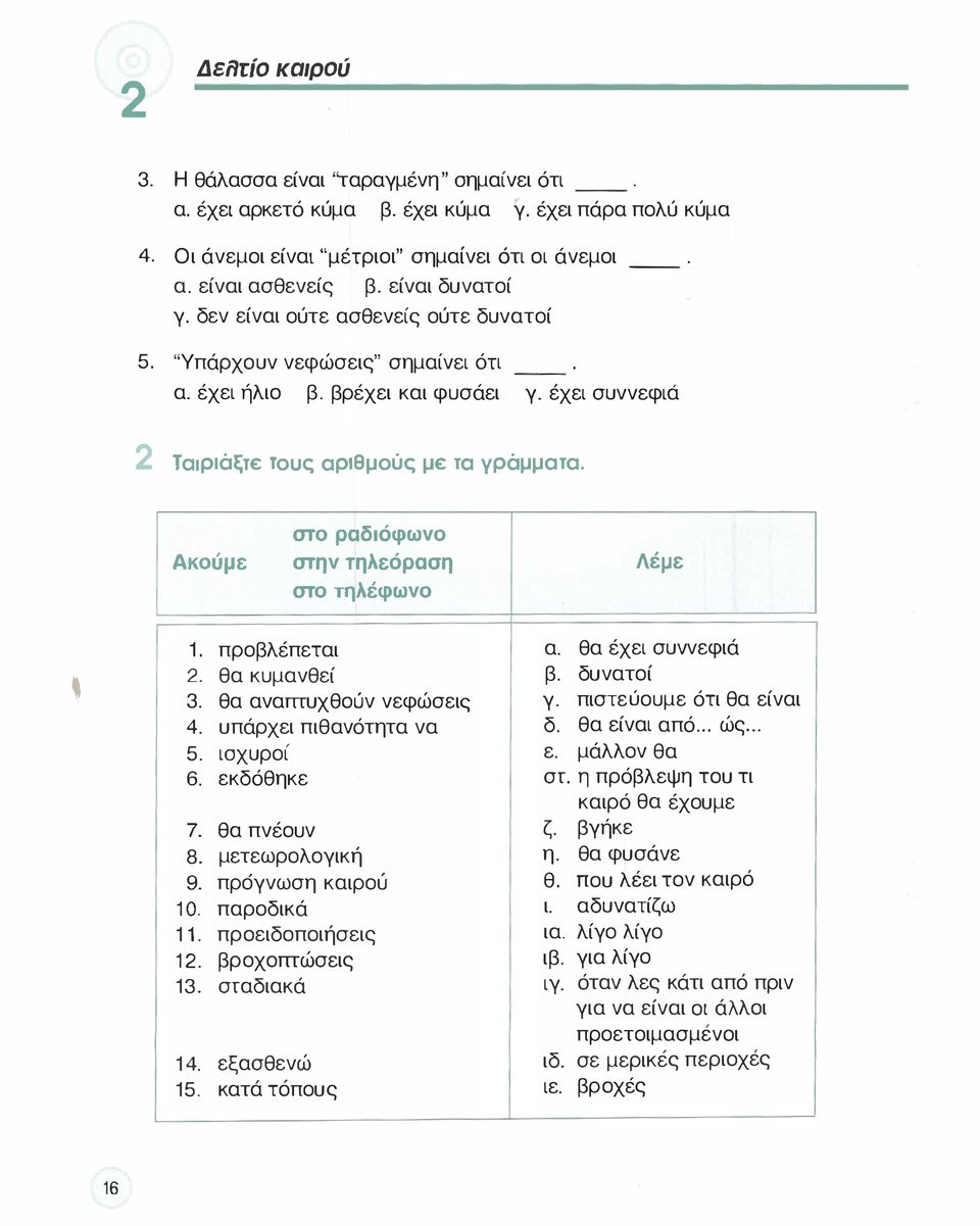 στο τηλέφωνο Λέμε 1 προβλέπεται 2 θα κυμανθεί 3 θα αναmυχθούν νεφώσεις 4 υπάρχει πιθανότητα να 5 ισχυροι 6 εκδόθηκε 7 θα πνέουν 8 μετεωρολογική 9 προγνωση καιρου 1 Ο παροδικά 11 προειδοποιήσεις 12