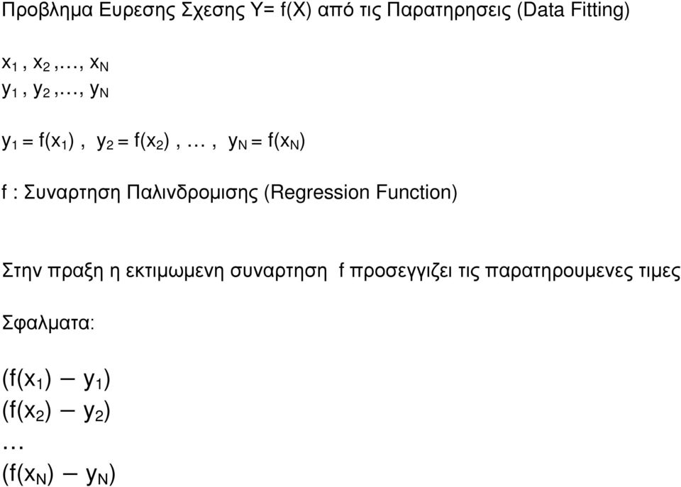 Παλινδρομισης (Regression Function) Στην πραξη η εκτιμωμενη συναρτηση f