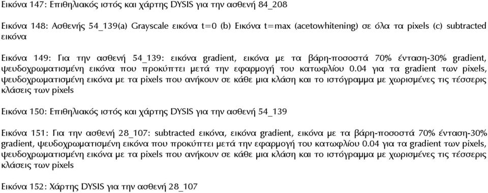 04 για τα gradient των pixels, ψευδοχρωματισμένη εικόνα με τα pixels που ανήκουν σε κάθε μια κλάση και το ιστόγραμμα με χωρισμένες τις τέσσερις κλάσεις των pixels Εικόνα 150: Επιθηλιακός ιστός και