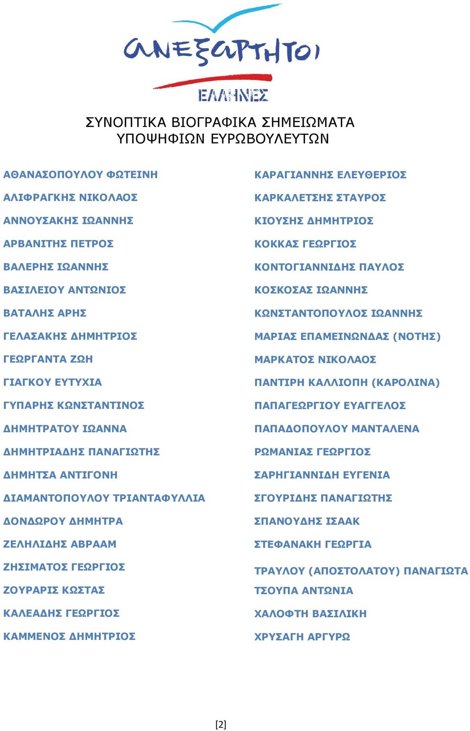 ΓΕΩΡΓΙΟΣ ΖΟΥΡΑΡΙΣ ΚΩΣΤΑΣ ΚΑΛΕΑΔΗΣ ΓΕΩΡΓΙΟΣ ΚΑΜΜΕΝΟΣ ΔΗΜΗΤΡΙΟΣ ΚΑΡΑΓΙΑΝΝΗΣ ΕΛΕΥΘΕΡΙΟΣ ΚΑΡΚΑΛΕΤΣΗΣ ΣΤΑΥΡΟΣ ΚΙΟΥΣΗΣ ΔΗΜΗΤΡΙΟΣ ΚΟΚΚΑΣ ΓΕΩΡΓΙΟΣ ΚΟΝΤΟΓΙΑΝΝΙΔΗΣ ΠΑΥΛΟΣ ΚΟΣΚΟΣΑΣ ΙΩΑΝΝΗΣ ΚΩΝΣΤΑΝΤΟΠΟΥΛΟΣ