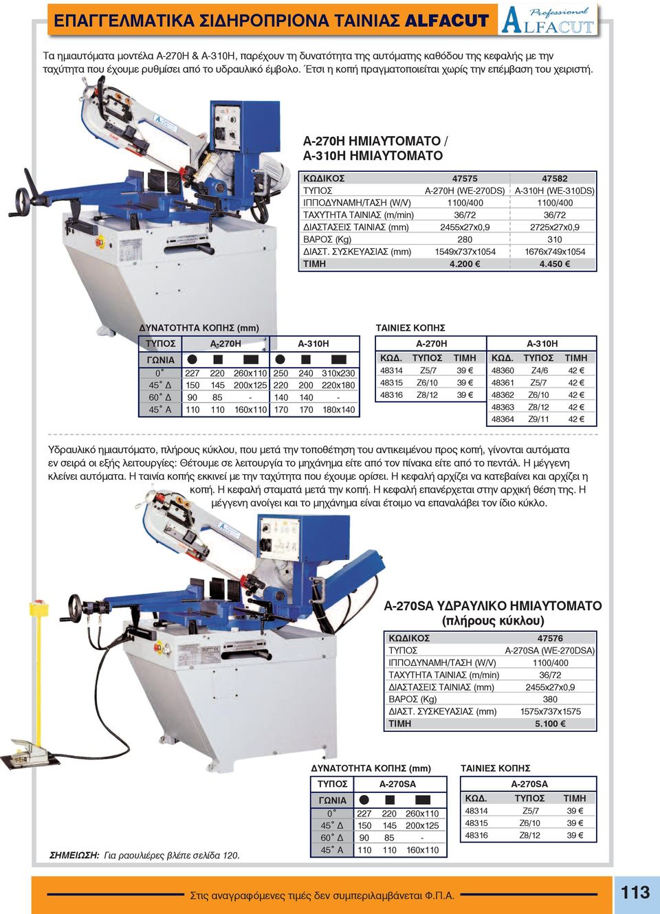 Á-270Η ÇÌÉÁÕÔOÌÁÔO / Á-310Η HMIAYTOMATO ÊÙÄÉÊOÓ 47575 47582 ÔÕÐÏÓ A-270H (WE-270DS) Α-310Η (WE-310DS) ÉÐÐOÄÕÍÁÌÇ/ÔÁÓÇ (W/V) 1100/400 1100/400 ÔÁ ÕÔÇÔÁ ÔÁÉÍÉÁÓ (m/min) 36/72 36/72 ÄÉÁÓÔÁÓÅÉÓ ÔÁÉÍÉÁÓ