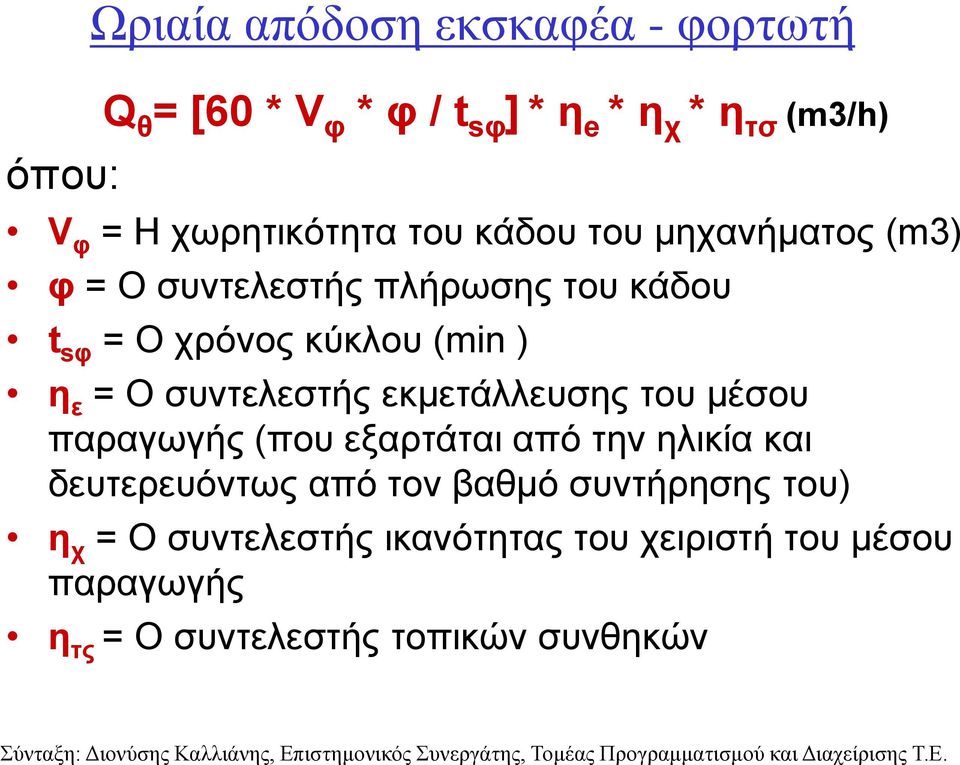 η ε = Ο συντελεστής εκμετάλλευσης του μέσου παραγωγής (που εξαρτάται από την ηλικία και δευτερευόντως από τον