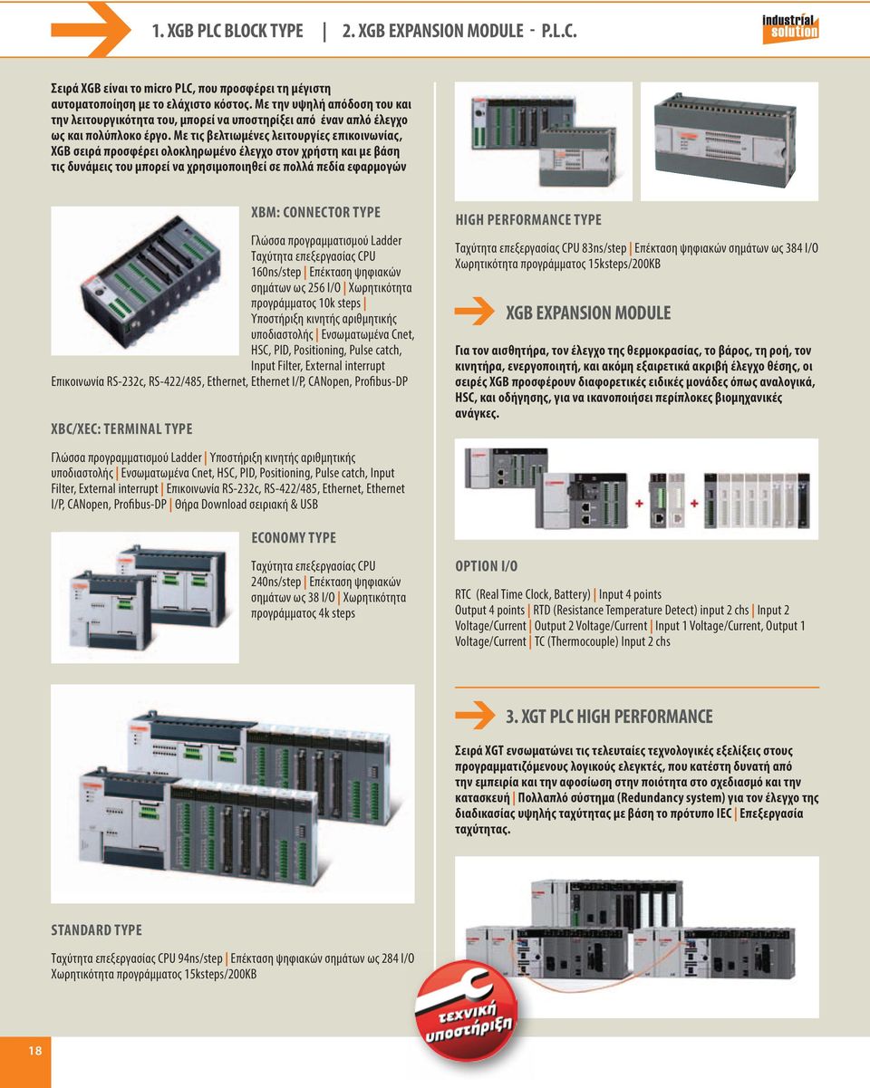 Με τις βελτιωμένες λειτουργίες επικοινωνίας, XGB σειρά προσφέρει ολοκληρωμένο έλεγχο στον χρήστη και με βάση τις δυνάμεις του μπορεί να χρησιμοποιηθεί σε πολλά πεδία εφαρμογών ΧΒΜ: Connector type