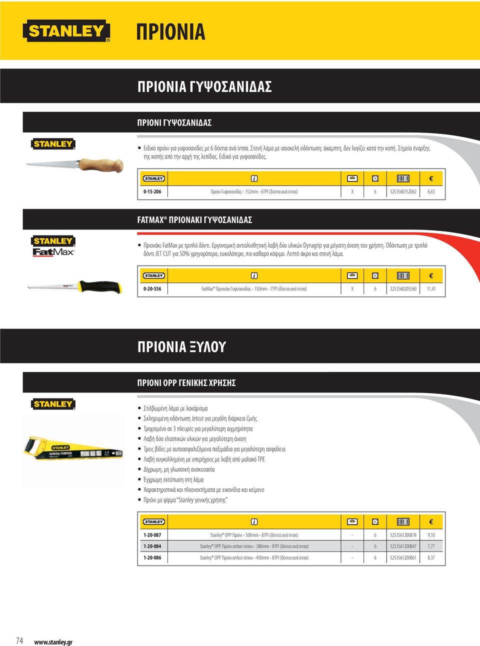 0-15-206 Πριόνι Γυψοσανίδας - 152mm - 6TPI (δόντια ανά ίντσα) X 6 3253560152062 6,43 FATMAX ΠΡΙΟΝΑΚΙ ΓΥΨΟΣΑΝΙΔΑΣ Πριονάκι FatMax με τριπλό δόντι.