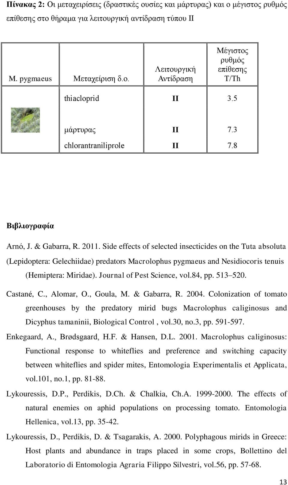 Side effects of selected insecticides on the Tuta absoluta (Lepidoptera: Gelechiidae) predators Macrolophus pygmaeus and Nesidiocoris tenuis (Hemiptera: Miridae). Journal of Pest Science, vol.84, pp.