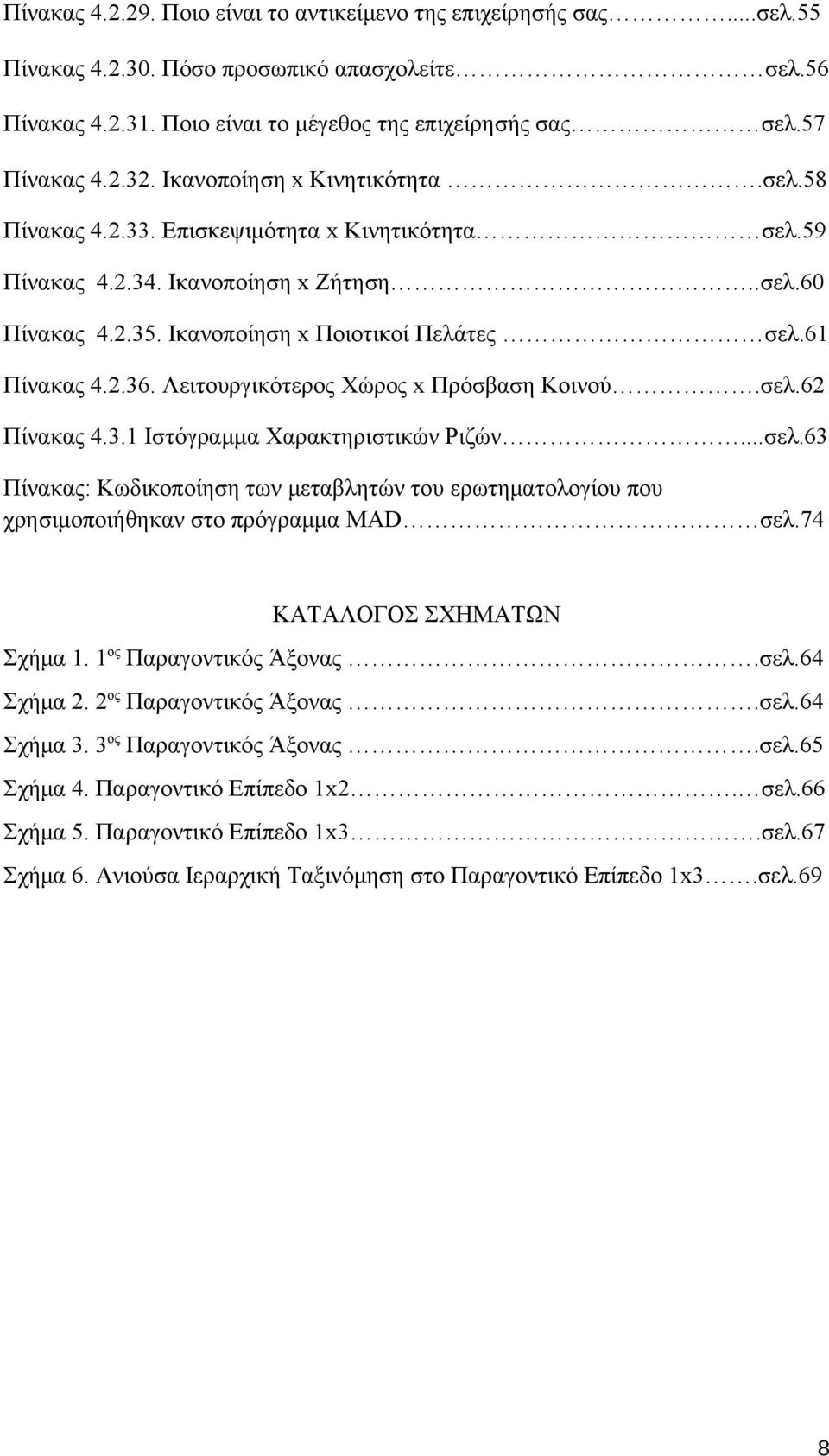 Λειτουργικότερος Χώρος x Πρόσβαση Κοινού.σελ.62 Πίνακας 4.3.1 Ιστόγραμμα Χαρακτηριστικών Ριζών...σελ.63 Πίνακας: Κωδικοποίηση των μεταβλητών του ερωτηματολογίου που χρησιμοποιήθηκαν στο πρόγραμμα MAD σελ.