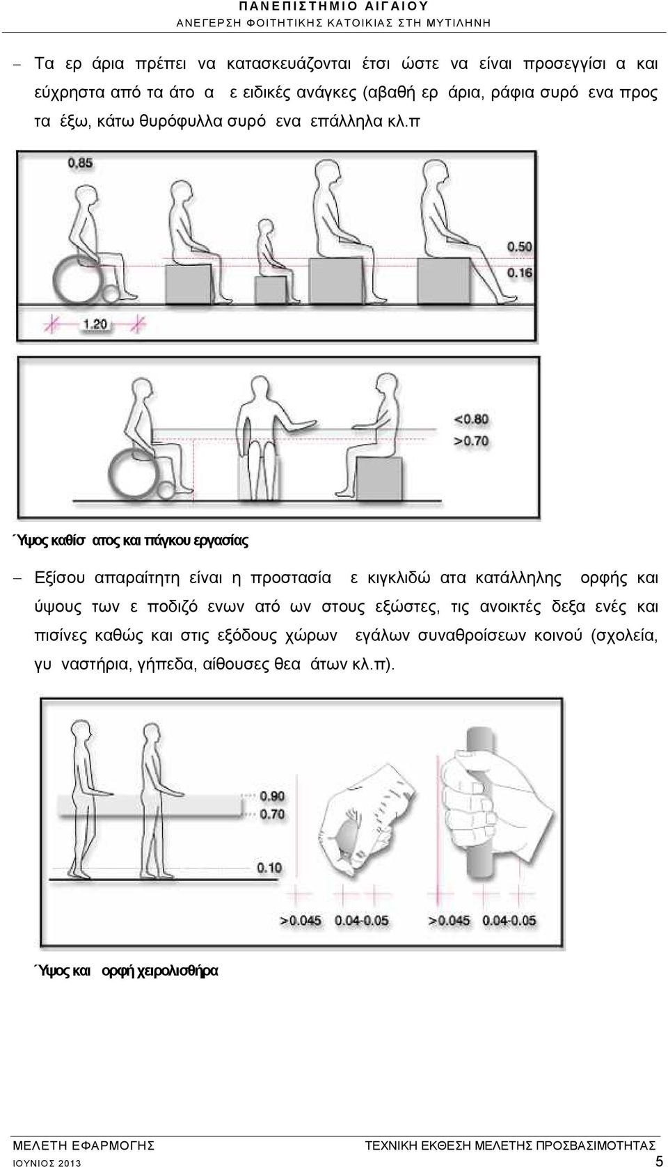 π Ύψος καθίσματος και πάγκου εργασίας Εξίσου απαραίτητη είναι η προστασία με κιγκλιδώματα κατάλληλης μορφής και ύψους των εμποδιζόμενων