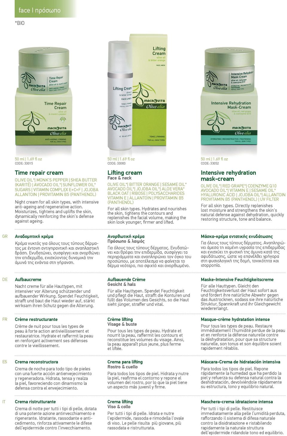 skin types, with intensive anti-ageing and regenerative action. Moisturizes, tightens and uplifts the skin, dynamically reinforcing the skin's defense against ageing.
