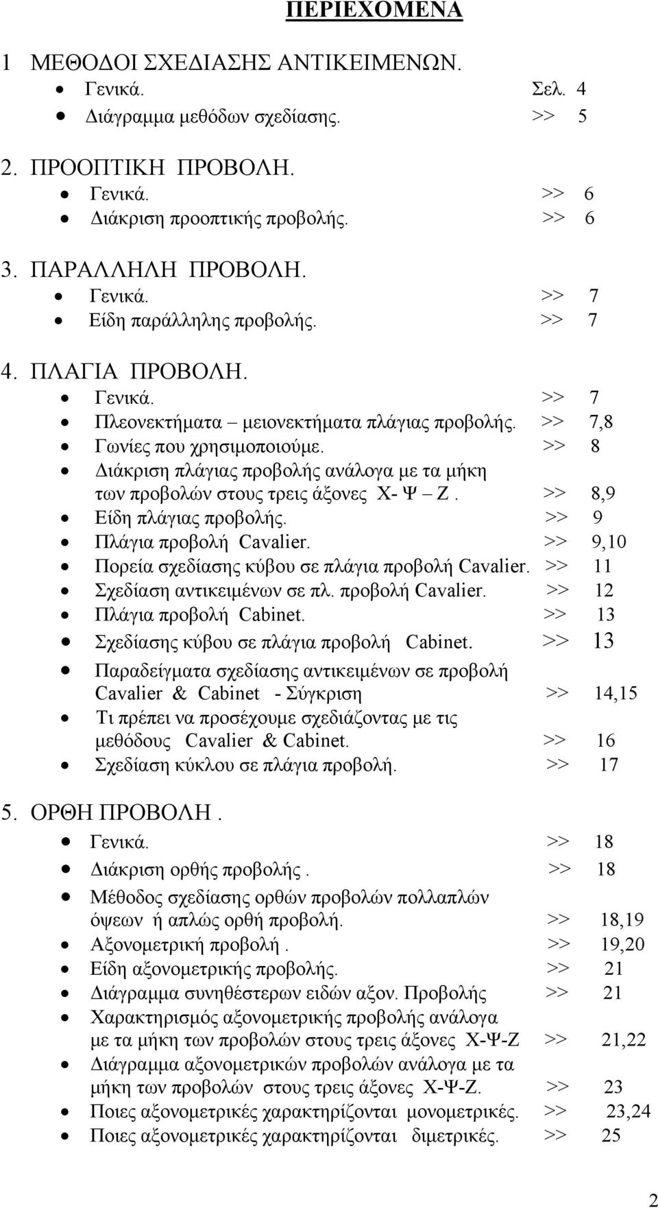 >> 8 Διάκριση πλάγιας προβολής ανάλογα με τα μήκη των προβολών στους τρεις άξονες Χ- Ψ Ζ. >> 8,9 Είδη πλάγιας προβολής. >> 9 Πλάγια προβολή Cavalier.