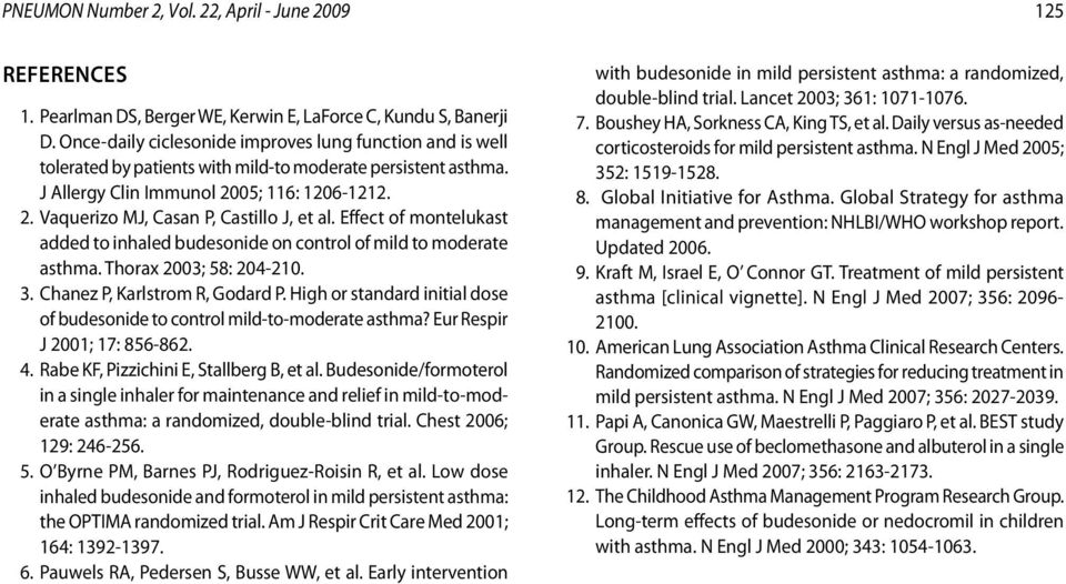 Effect of montelukast added to inhaled budesonide on control of mild to moderate asthma. Thorax 2003; 58: 204-210. 3. Chanez P, Karlstrom R, Godard P.