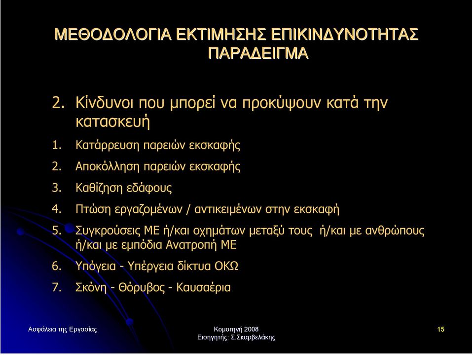 Πτώση εργαζοµένων / αντικειµένων στην εκσκαφή 5.