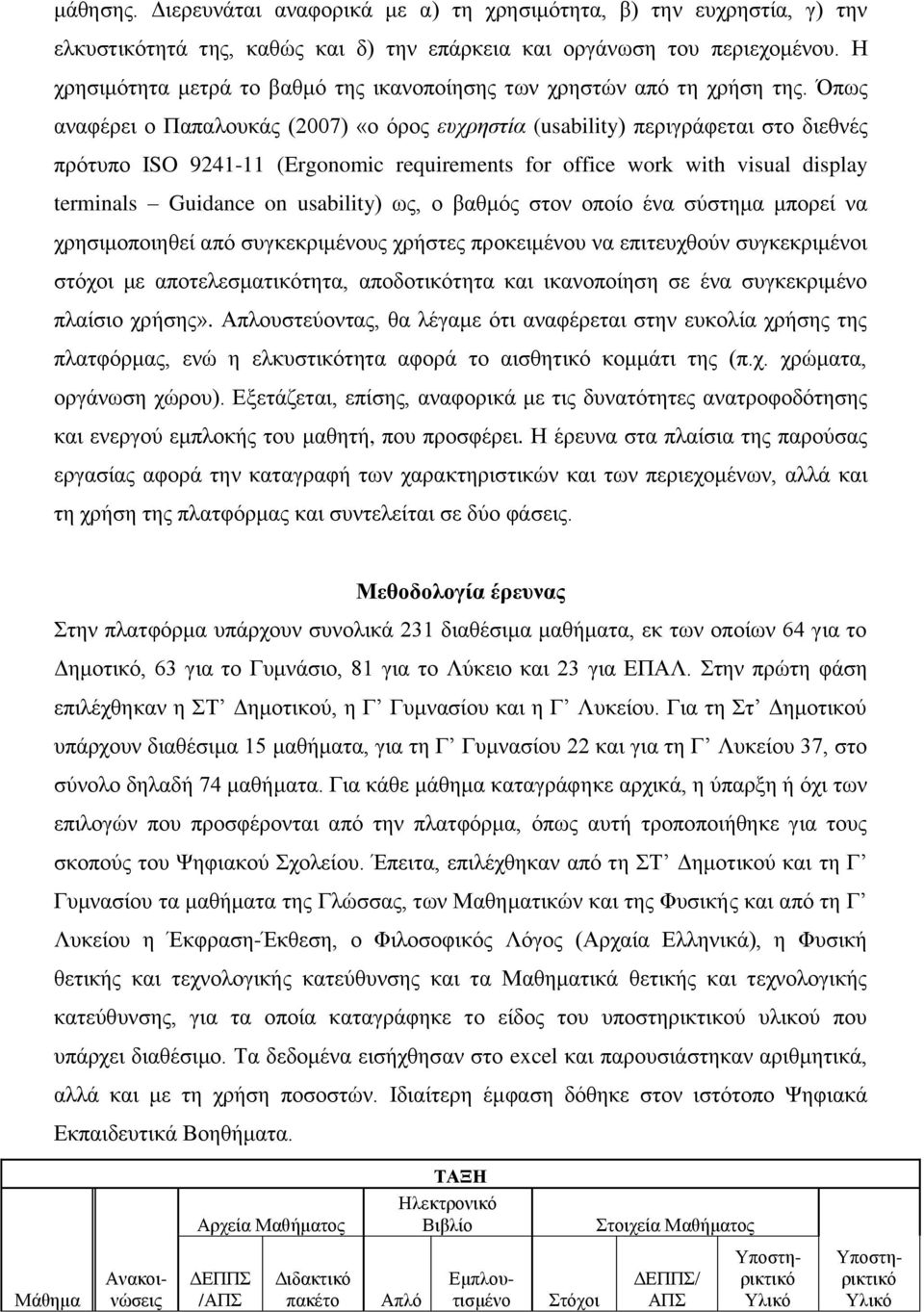 Όπως αναφέρει ο Παπαλουκάς (2007) «ο όρος ευχρηστία (usability) περιγράφεται στο διεθνές πρότυπο ISO 9241-11 (Ergonomic requirements for office work with visual display terminals Guidance on