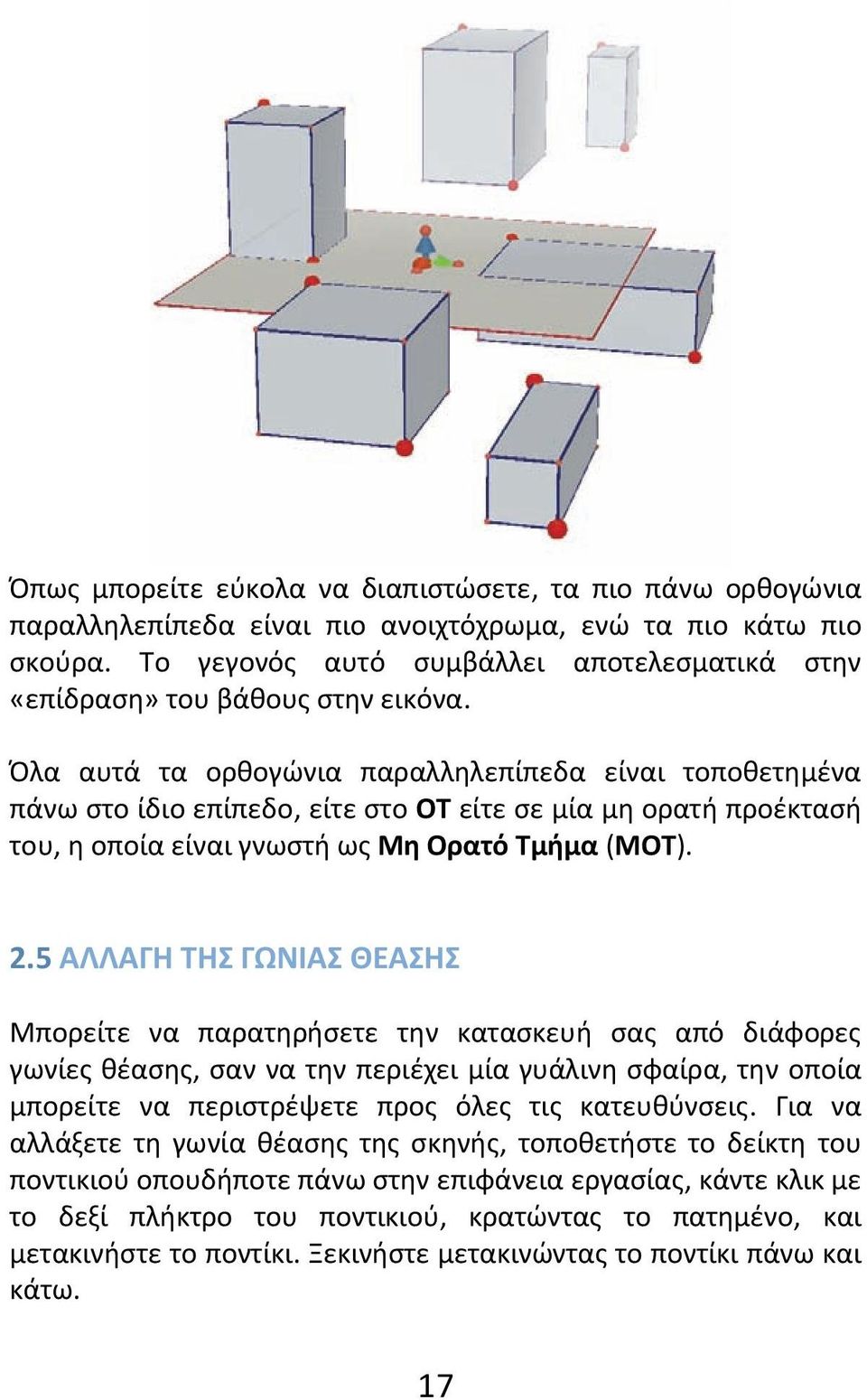 Όλα αυτά τα ορθογώνια παραλληλεπίπεδα είναι τοποθετημένα πάνω στο ίδιο επίπεδο, είτε στο ΟΤ είτε σε μία μη ορατή προέκτασή του, η οποία είναι γνωστή ως Μη Ορατό Τμήμα (ΜΟΤ). 2.