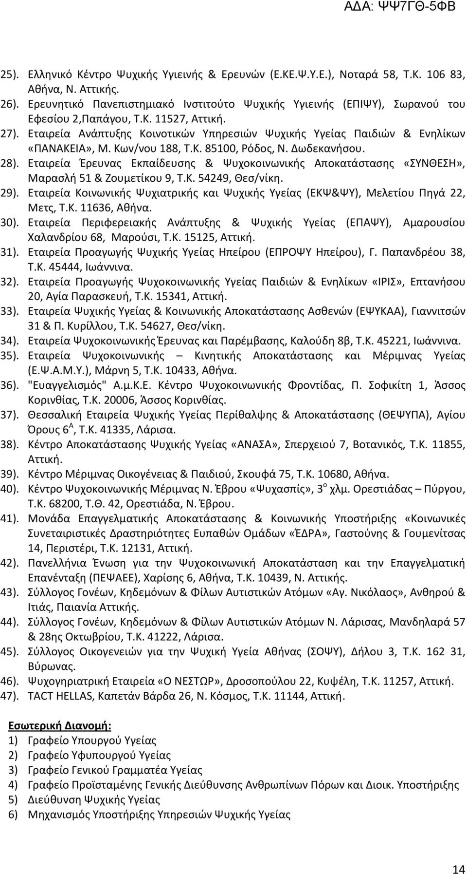 Εταιρεία Ανάπτυξης Κοινοτικών Υπηρεσιών Ψυχικής Υγείας Παιδιών & Ενηλίκων «ΠΑΝΑΚΕΙΑ», Μ. Κων/νου 188, Τ.Κ. 85100, Ρόδος, Ν. Δωδεκανήσου. 28).