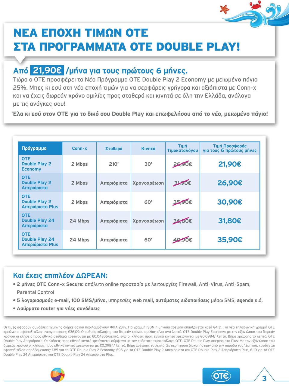 x OTE OTE OTE OTE 31,80 OTE Και έχεις επιπλέον ΔΩΡΕΑΝ: x Secure: απόλυτη online προστασία με λειτουργίες Firewall, AntiVirus, AntiSpam, Parental Control υπηρεσίεςμέσω SMS,κ.ά.