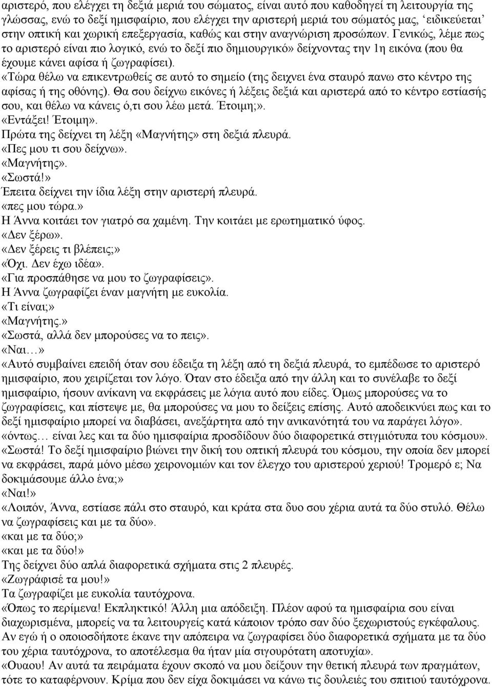 Γενικώς, λέμε πως το αριστερό είναι πιο λογικό, ενώ το δεξί πιο δημιουργικό» δείχνοντας την 1η εικόνα (που θα έχουμε κάνει αφίσα ή ζωγραφίσει).