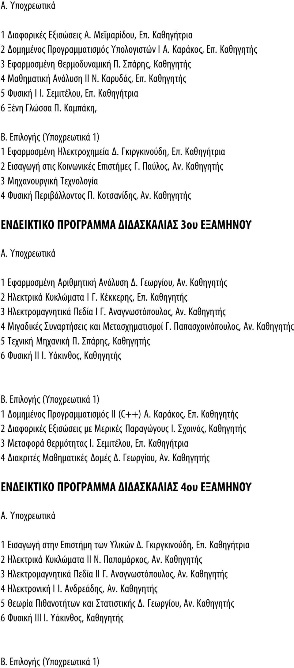 Καθηγητής 3 Μηχανουργική Τεχνολογία 4 Φυσική Περιβάλλοντος Π. Κοτσανίδης, Αν. Καθηγητής ΕΝΔΕΙΚΤΙΚΟ ΠΡΟΓΡΑΜΜΑ ΔΙΔΑΣΚΑΛΙΑΣ 3ου ΕΞΑΜΗΝΟΥ 1 Εφαρμοσμένη Αριθμητική Ανάλυση Δ. Γεωργίου, Αν.