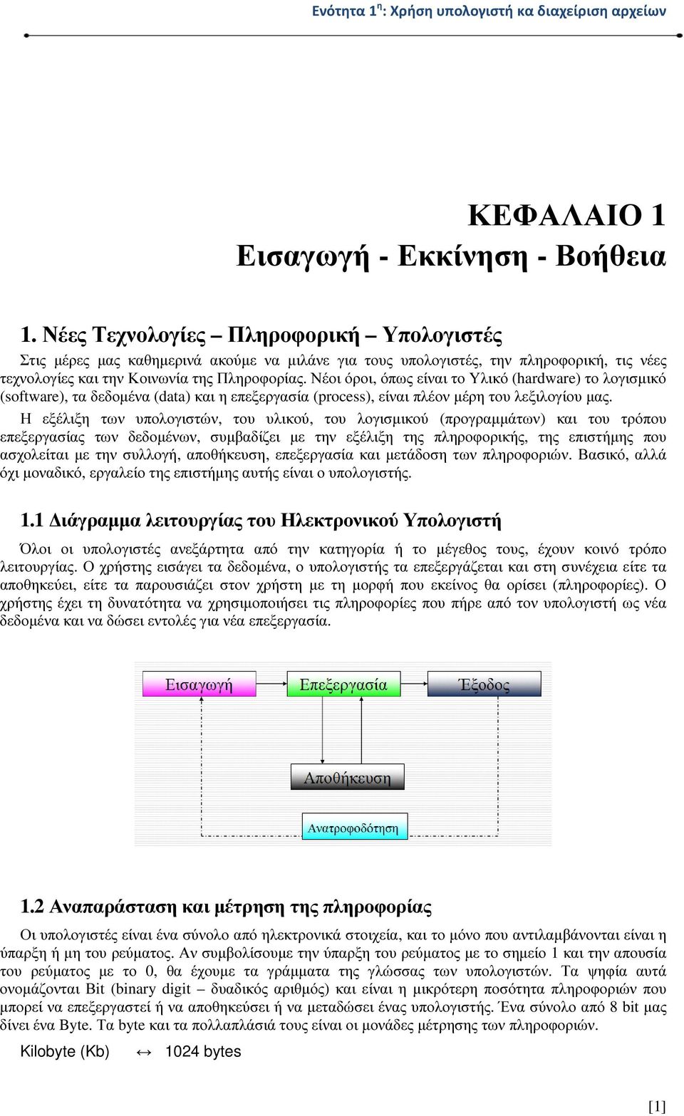 Νέοι όροι, όπως είναι το Υλικό (hardware) το λογισµικό (software), τα δεδοµένα (data) και η επεξεργασία (process), είναι πλέον µέρη του λεξιλογίου µας.