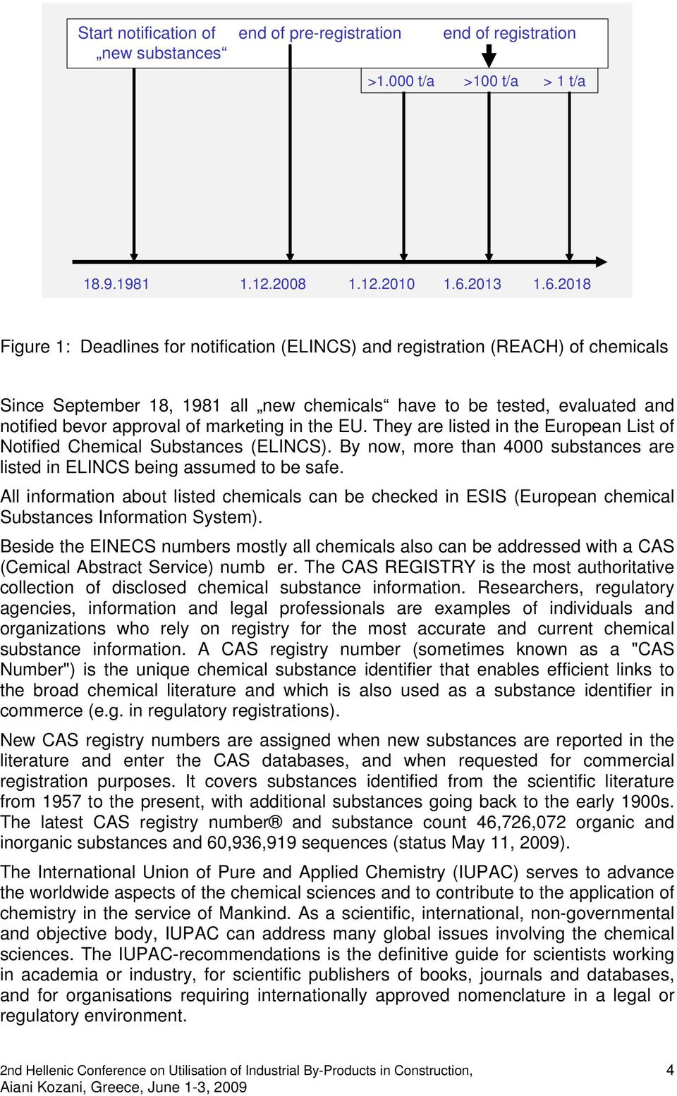 2018 Figure 1: Deadlines for notification (ELINCS) and registration (REACH) of chemicals Since September 18, 1981 all new chemicals have to be tested, evaluated and notified bevor approval of