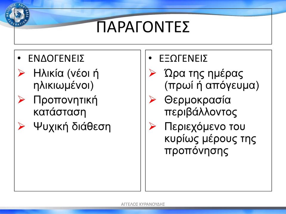 ημέρας (πρωί ή απόγευμα) Θερμοκρασία περιβάλλοντος