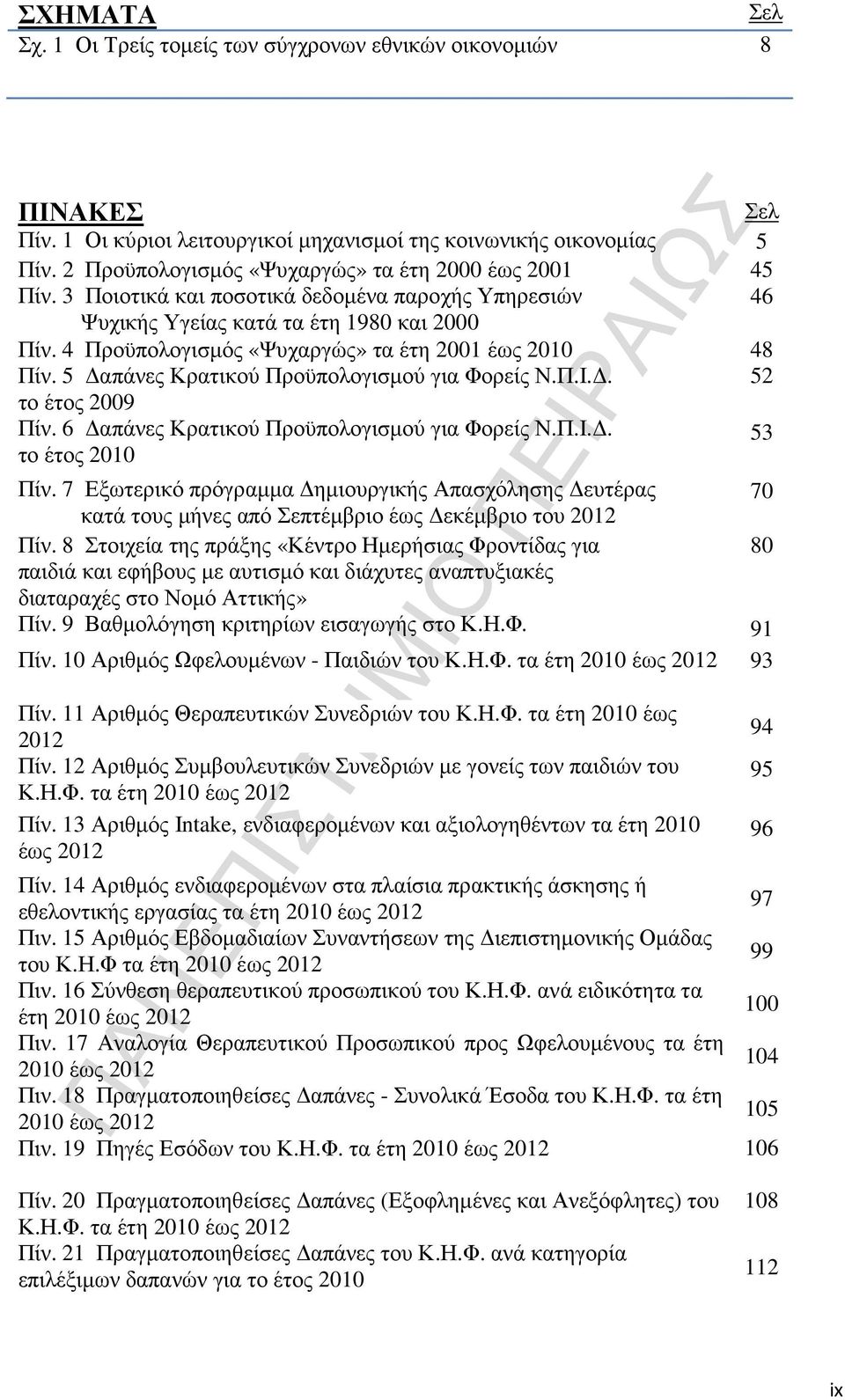 4 Προϋπολογισµός «Ψυχαργώς» τα έτη 2001 έως 2010 48 Πίν. 5 απάνες Κρατικού Προϋπολογισµού για Φορείς Ν.Π.Ι.. 52 το έτος 2009 Πίν. 6 απάνες Κρατικού Προϋπολογισµού για Φορείς Ν.Π.Ι.. το έτος 2010 53 Πίν.