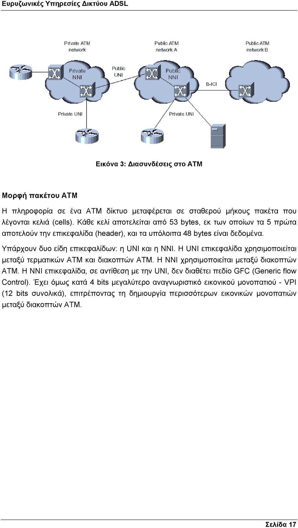 Υπάρχουν δυο είδη επικεφαλίδων: η UNI και η NNI. Η UNI επικεφαλίδα χρησιµοποιείται µεταξύ τερµατικών ATM και διακοπτών ATM. Η NNI χρησιµοποιείται µεταξύ διακοπτών ATM.