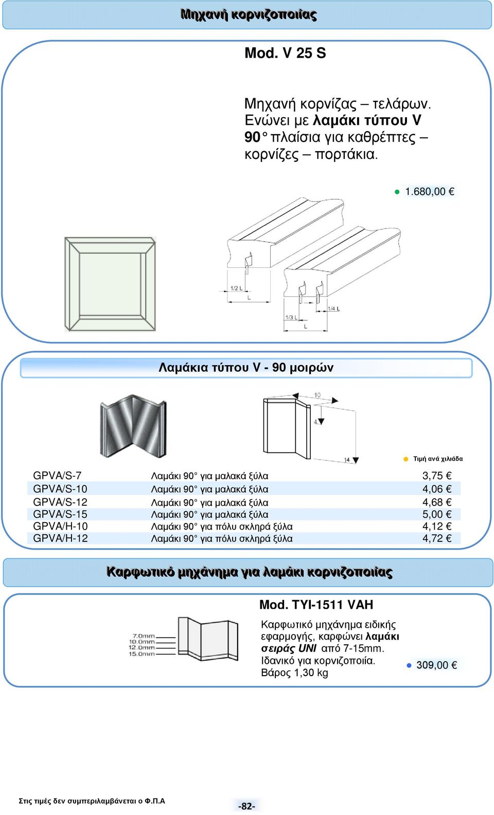 GPVA/S-15 Λαμάκι 90 για μαλακά ξύλα 5,00 GPVA/H-10 Λαμάκι 90 για πόλυ σκληρά ξύλα 4,12 GPVA/H-12 Λαμάκι 90 για πόλυ σκληρά ξύλα 4,72 Καρφωττι ικκό μηχάννημα