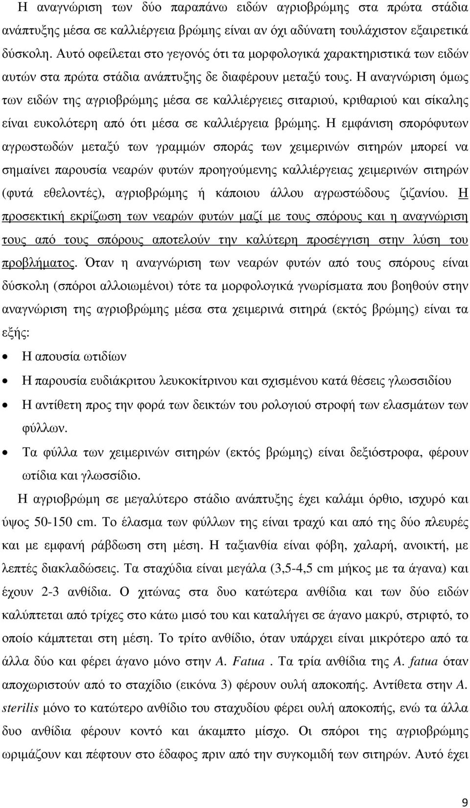 Η αναγνώριση όµως των ειδών της αγριοβρώµης µέσα σε καλλιέργειες σιταριού, κριθαριού και σίκαλης είναι ευκολότερη από ότι µέσα σε καλλιέργεια βρώµης.