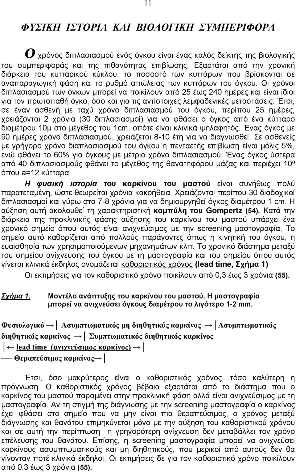 Οι χρόνοι διπλασιασμού των όγκων μπορεί να ποικίλουν από 25 έως 240 ημέρες και είναι ίδιοι για τον πρωτοπαθή όγκο, όσο και για τις αντίστοιχες λεμφαδενικές μεταστάσεις.