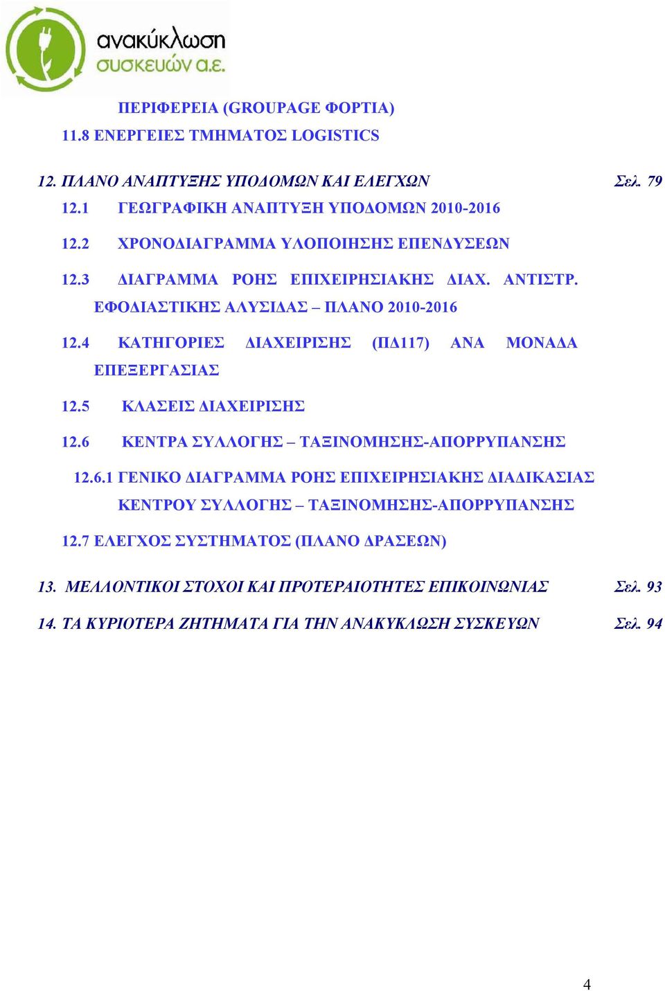 4 ΚΑΤΗΓΟΡΙΕΣ ΔΙΑΧΕΙΡΙΣΗΣ (ΠΔ117) ΑΝΑ ΜΟΝΑΔΑ ΕΠΕΞΕΡΓΑΣΙΑΣ 12.5 ΚΛΑΣΕΙΣ ΔΙΑΧΕΙΡΙΣΗΣ 12.6 