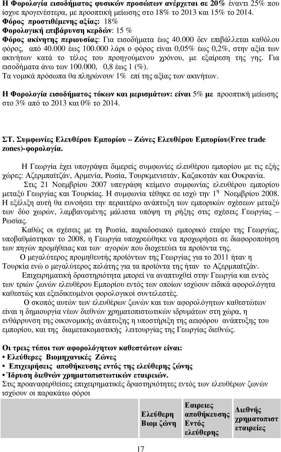 000 λάρι ο φόρος είναι 0,05% έως 0,2%, στην αξία των ακινήτων κατά το τέλος του προηγούµενου χρόνου, µε εξαίρεση της γης. Για εισοδήµατα άνω των 100.000, 0,8 έως 1 (%).