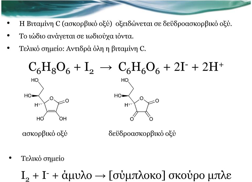 Τελικό σηµείο: Αντιδρά όλη η βιταµίνη C.