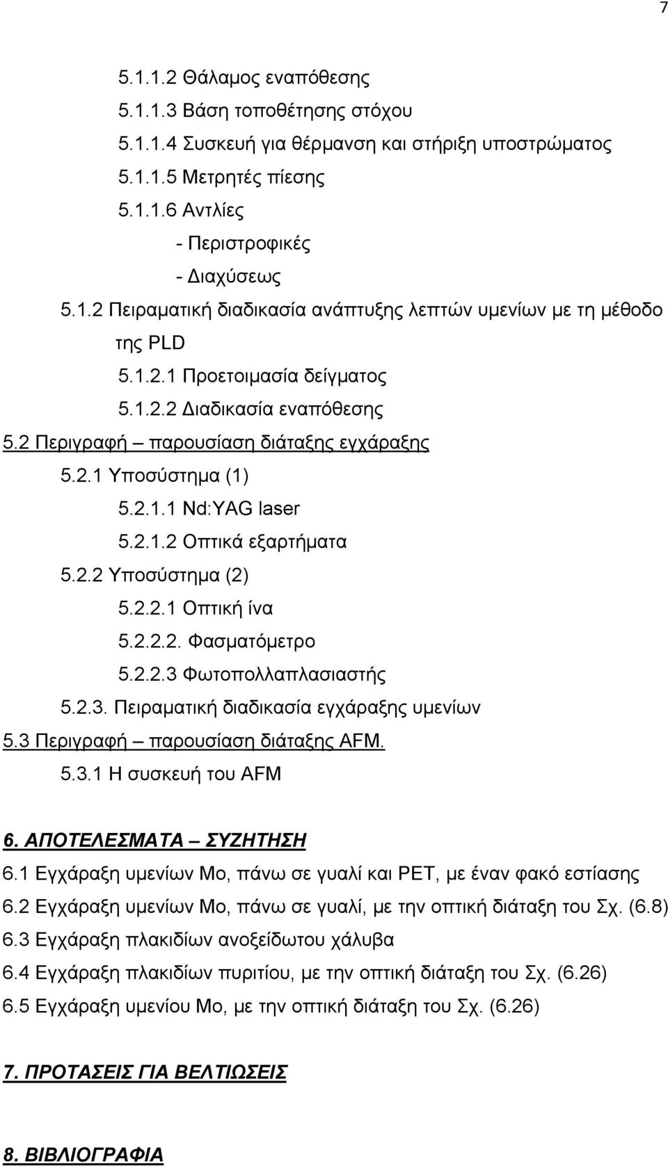 2.2.2. Φασματόμετρο 5.2.2.3 Φωτοπολλαπλασιαστής 5.2.3. Πειραματική διαδικασία εγχάραξης υμενίων 5.3 Περιγραφή παρουσίαση διάταξης AFM. 5.3.1 Η συσκευή του AFM 6. ΑΠΟΤΕΛΕΣΜΑΤΑ ΣΥΖΗΤΗΣΗ 6.