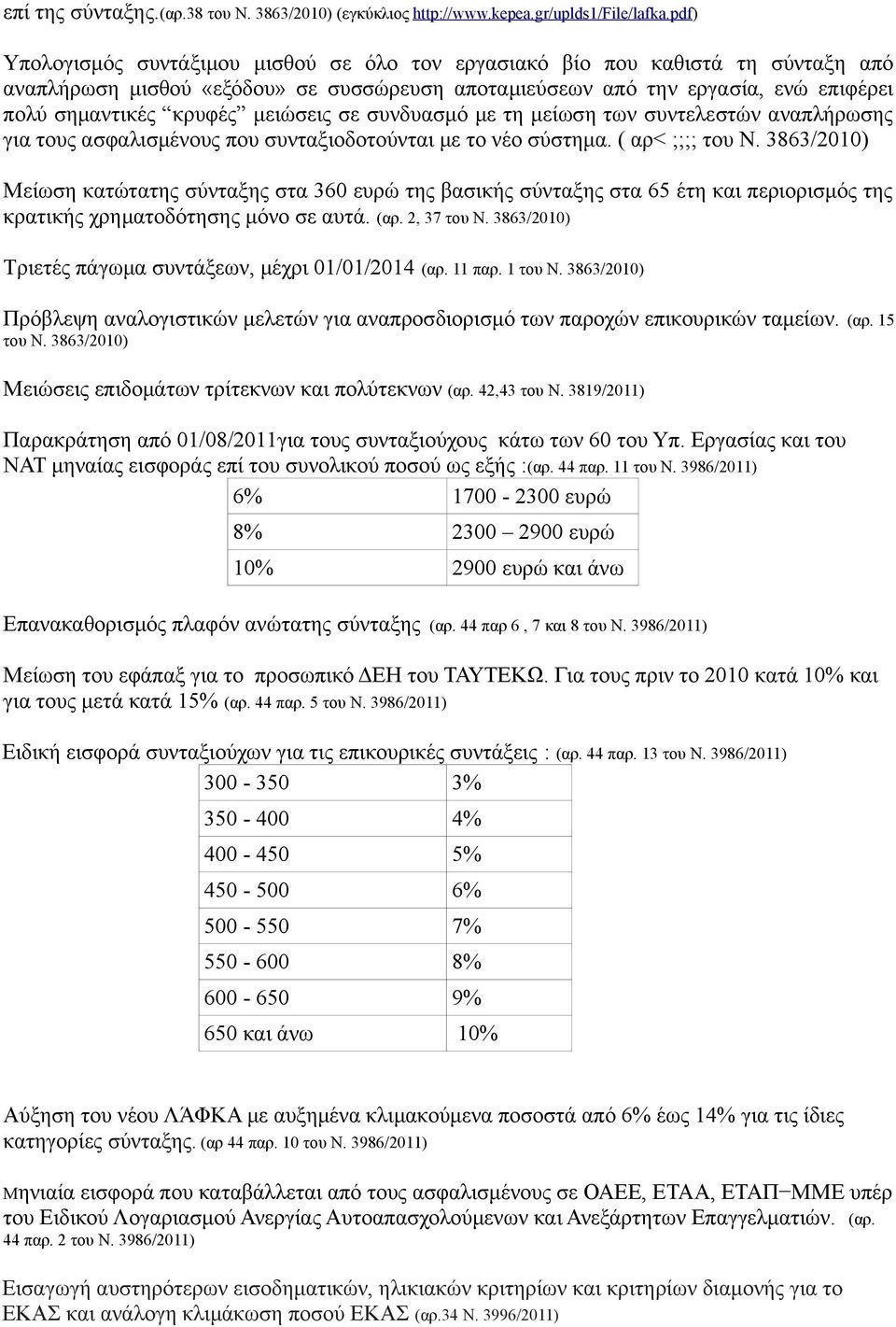 μειώσεις σε συνδυασμό με τη μείωση των συντελεστών αναπλήρωσης για τους ασφαλισμένους που συνταξιοδοτούνται με το νέο σύστημα. ( αρ< ;;;; του Ν.