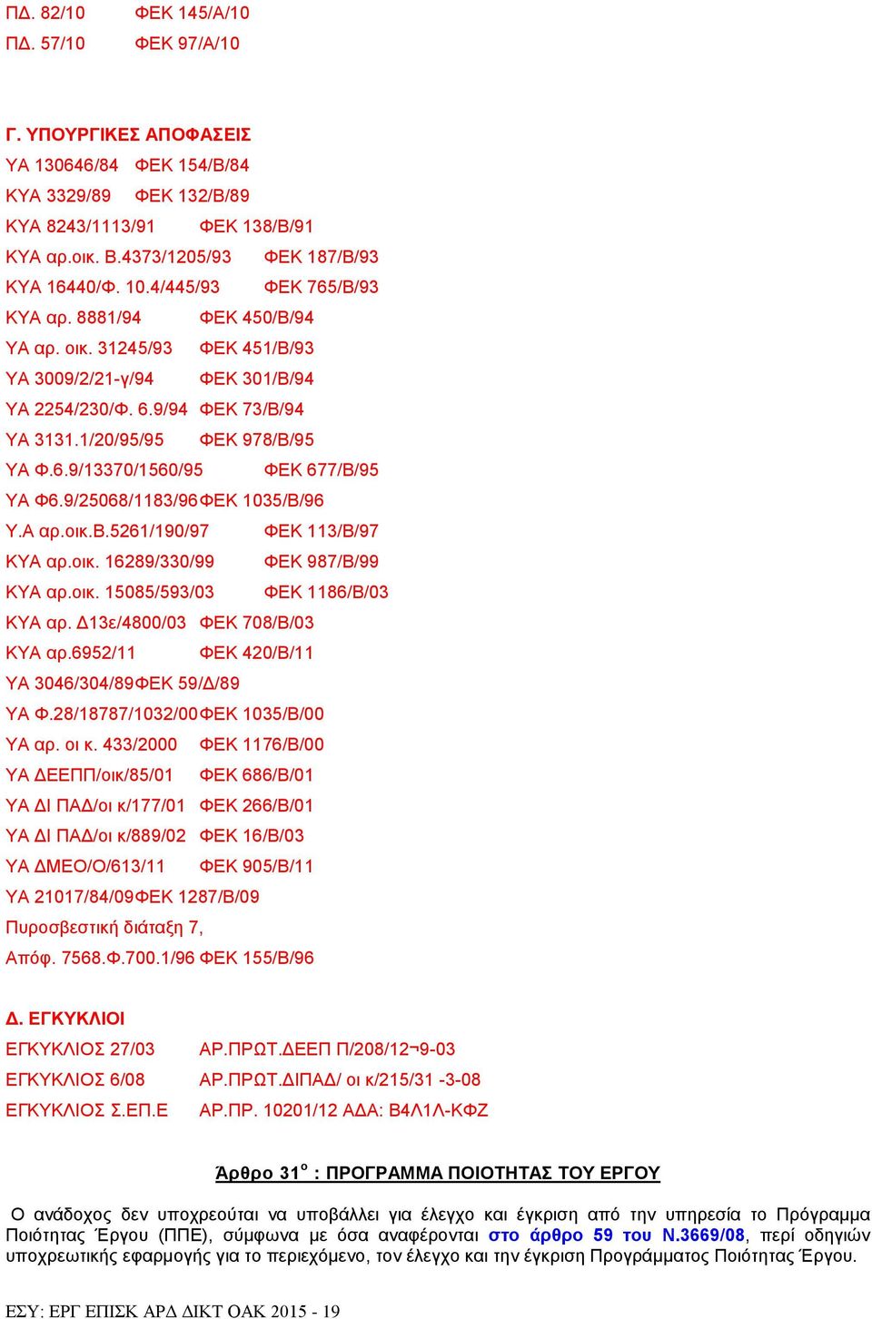 9/25068/1183/96 ΦΔΚ 1035/Β/96 Τ.Α αξ.νηθ.β.5261/190/97 ΦΔΚ 113/Β/97 ΚΤΑ αξ.νηθ. 16289/330/99 ΦΔΚ 987/Β/99 ΚΤΑ αξ.νηθ. 15085/593/03 ΦΔΚ 1186/Β/03 ΚΤΑ αξ. Γ13ε/4800/03 ΦΔΚ 708/Β/03 ΚΤΑ αξ.