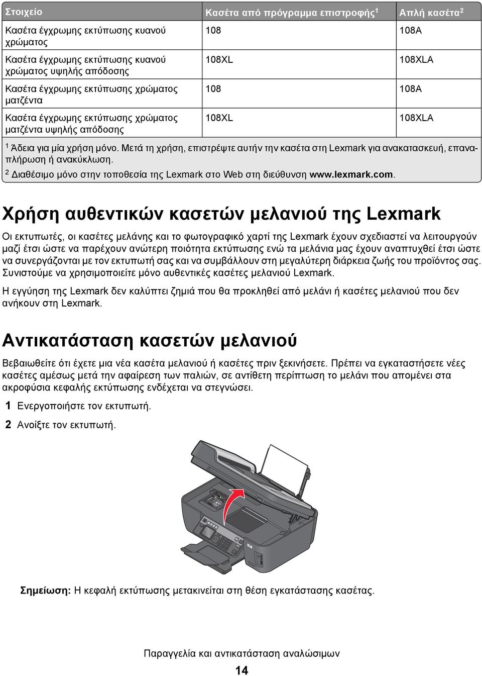 Μετά τη χρήση, επιστρέψτε αυτήν την κασέτα στη Lexmark για ανακατασκευή, επαναπλήρωση ή ανακύκλωση. 2 Διαθέσιμο μόνο στην τοποθεσία της Lexmark στο Web στη διεύθυνση www.lexmark.com.