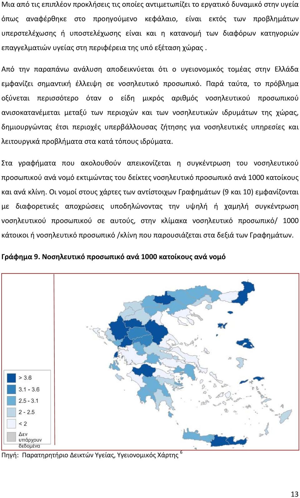 Από την παραπάνω ανάλυση αποδεικνύεται ότι ο υγειονομικός τομέας στην Ελλάδα εμφανίζει σημαντική έλλειψη σε νοσηλευτικό προσωπικό.