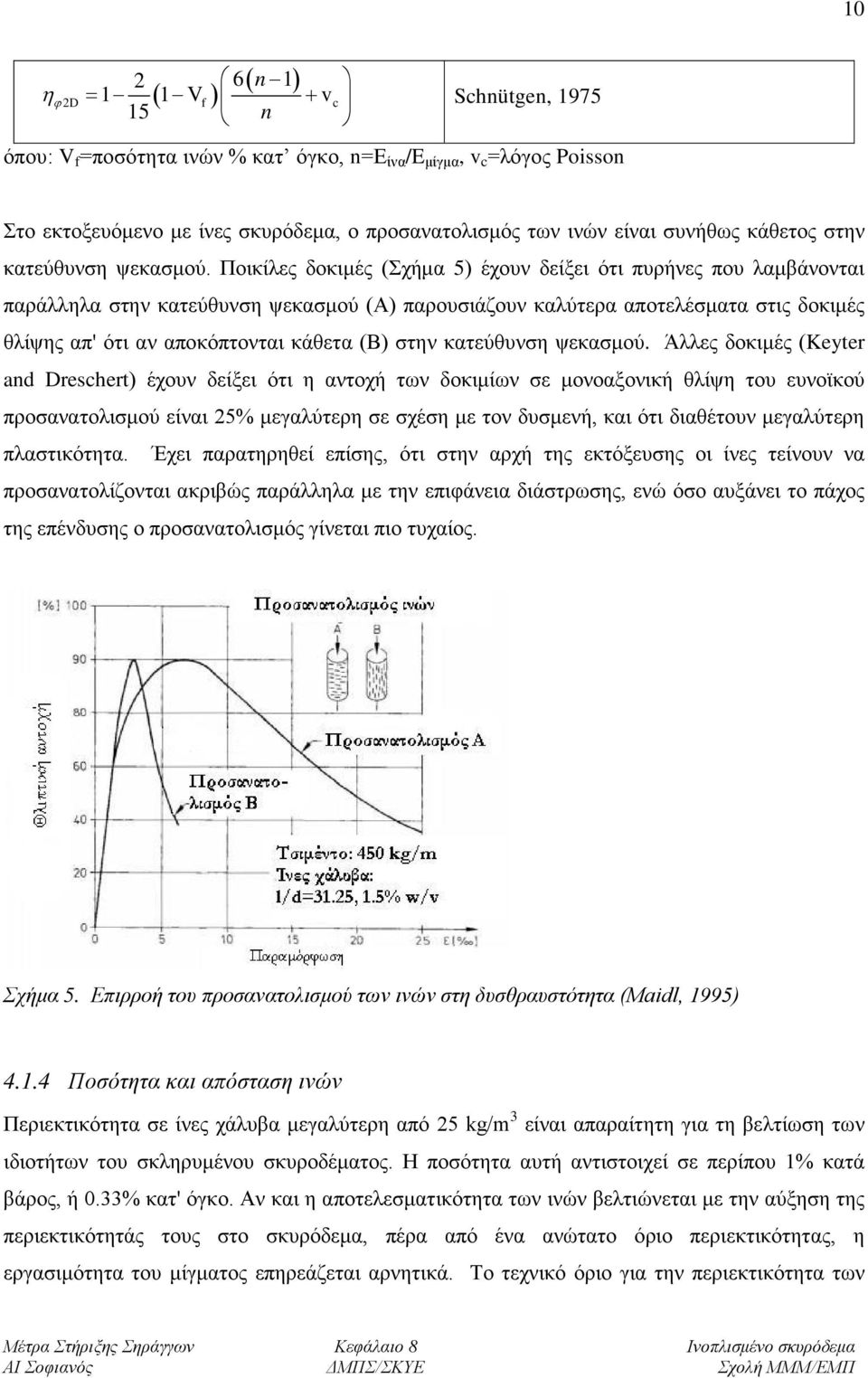 Ποικίλες δοκιμές (Σχήμα 5) έχουν δείξει ότι πυρήνες που λαμβάνονται παράλληλα στην κατεύθυνση ψεκασμού (Α) παρουσιάζουν καλύτερα αποτελέσματα στις δοκιμές θλίψης απ' ότι αν αποκόπτονται κάθετα (Β)