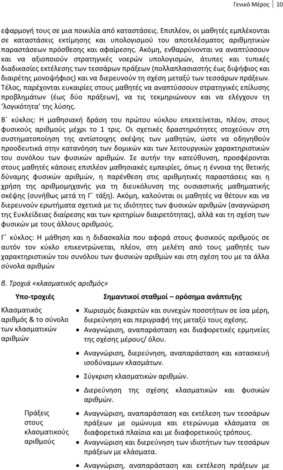 Ακόμη, ενθαρρύνονται να αναπτύσσουν και να αξιοποιούν στρατηγικές νοερών υπολογισμών, άτυπες και τυπικές διαδικασίες εκτέλεσης των τεσσάρων πράξεων (πολλαπλασιαστής έως διψήφιος και διαιρέτης