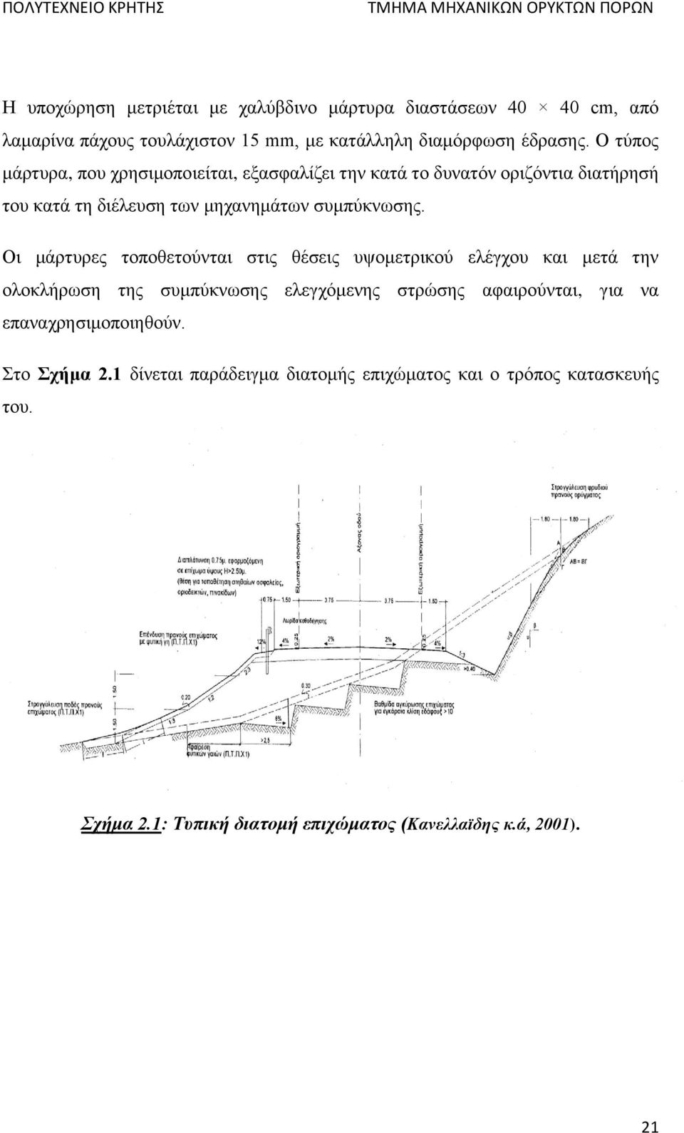 Οι μάρτυρες τοποθετούνται στις θέσεις υψομετρικού ελέγχου και μετά την ολοκλήρωση της συμπύκνωσης ελεγχόμενης στρώσης αφαιρούνται, για να