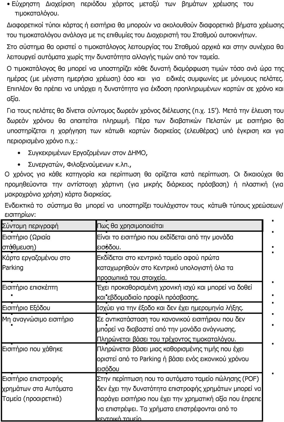 Στο σύστημα θα οριστεί ο τιμοκατάλογος λειτουργίας του Σταθμού αρχικά και στην συνέχεια θα λειτουργεί αυτόματα χωρίς την δυνατότητα αλλαγής τιμών από τον ταμεία.