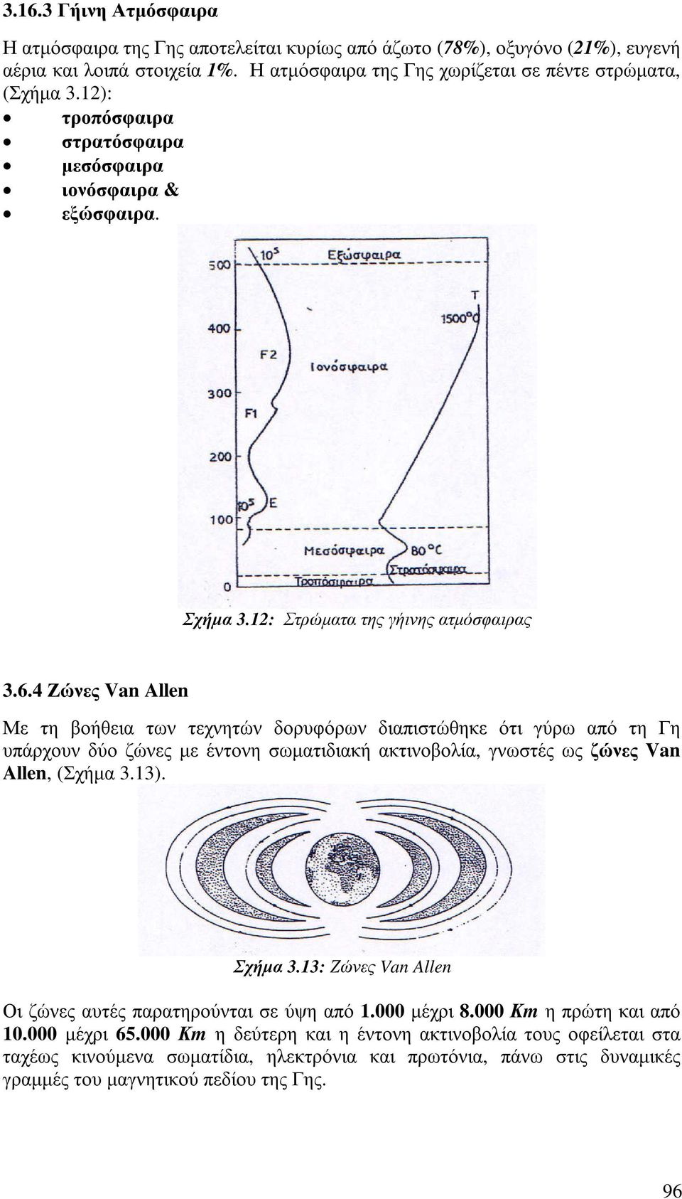 4 Ζώνες Van Allen Με τη βοήθεια των τεχνητών δορυφόρων διαπιστώθηκε ότι γύρω από τη Γη υπάρχουν δύο ζώνες µε έντονη σωµατιδιακή ακτινοβολία, γνωστές ως ζώνες Van Allen, (Σχήµα 3.13). Σχήµα 3.